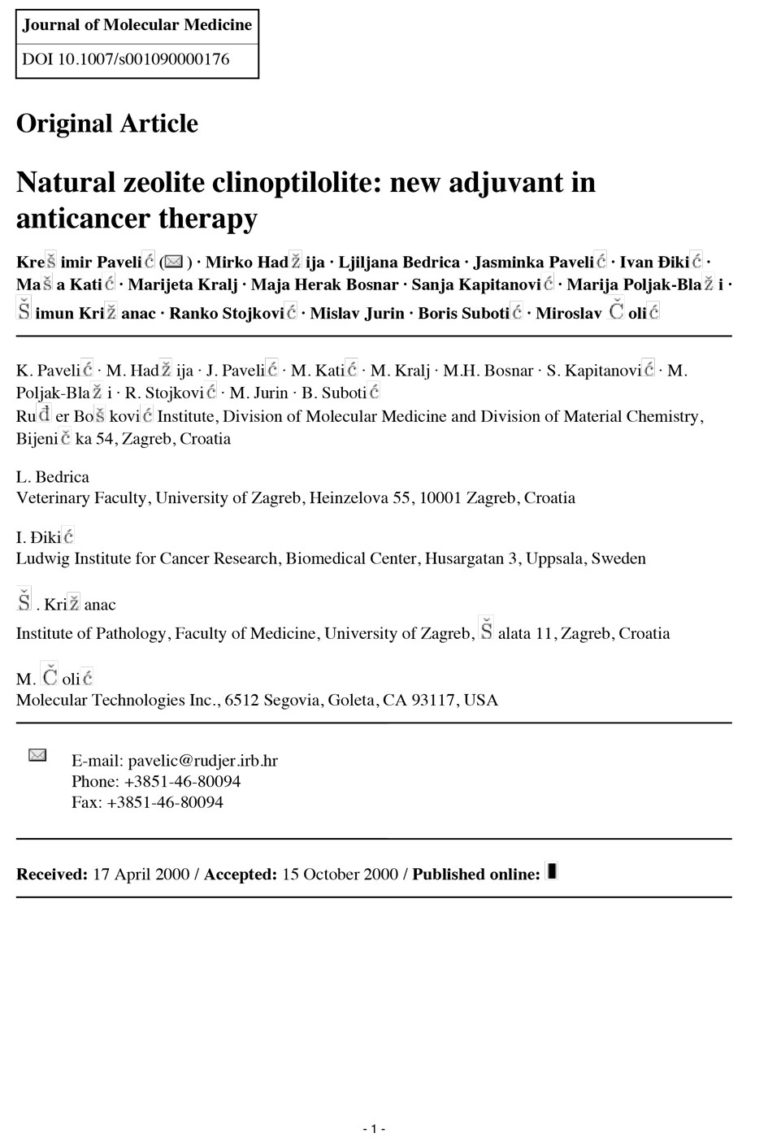 Φυσικός ζεόλιθος κλινοπτιλόλιθος: νέο ανοσοενισχυτικό στην αντικαρκινική θεραπεία – Natural zeolite clinoptilolite: new adjuvant in anticancer therapy